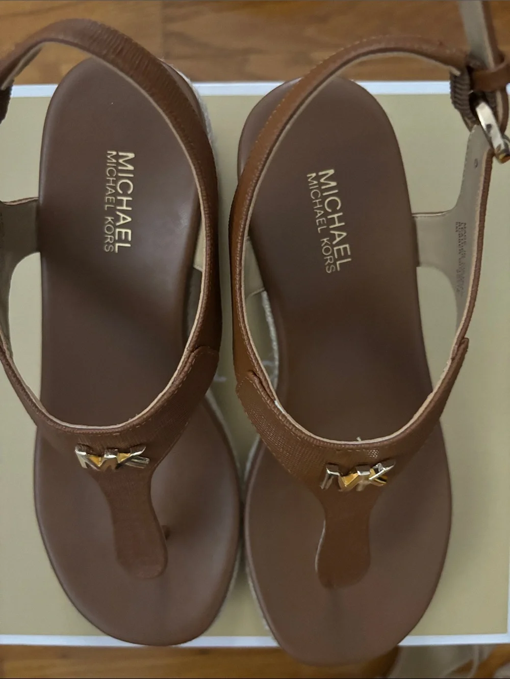 Michael Kors Brown Leather MK Thong Sandals